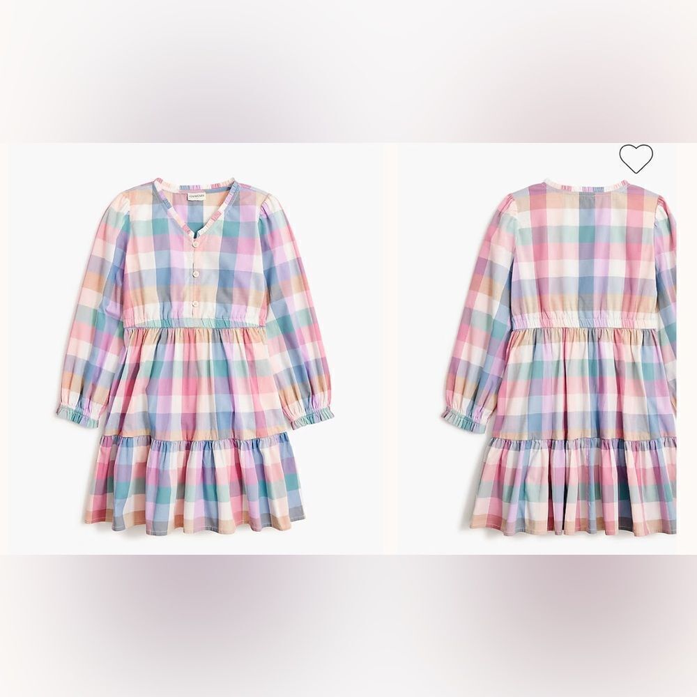 J. Crew Girls Plaid Button Front Tiered Pastel‎ Spring Easter Dress Size 14